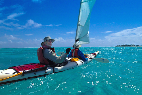  Kayak sailing on the Lighthouse Reef Atoll, Belize