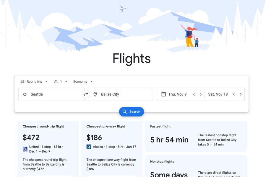 Google flights options