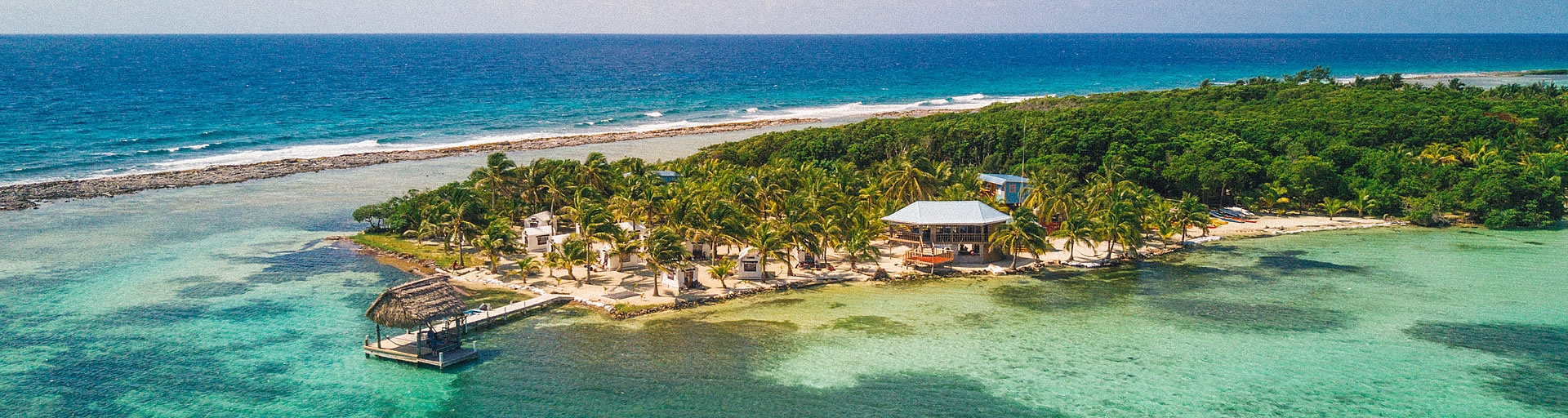 birds eye view of Glover's Reef Adventure Basecamp on Southwest Caye