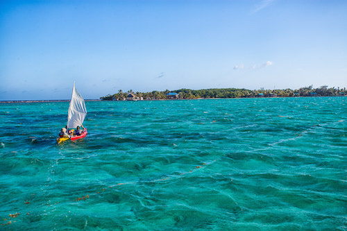 Kayak sailing at Glovers Reef Belize