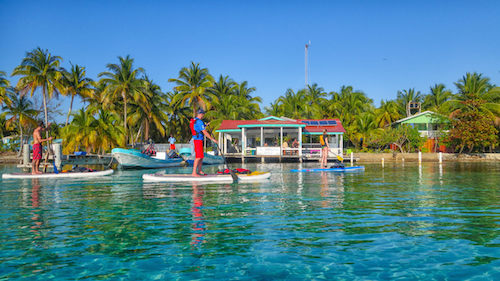 Paddling to the lodge at Southwater Caye