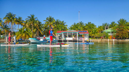 Paddling to the lodge at Southwater Caye