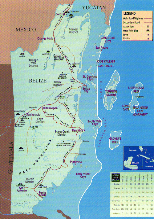 Map of Belize with Ancient Ruins