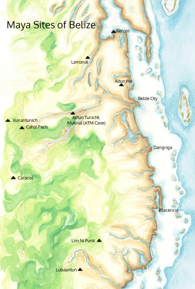 Map of Mayan Sites Belize