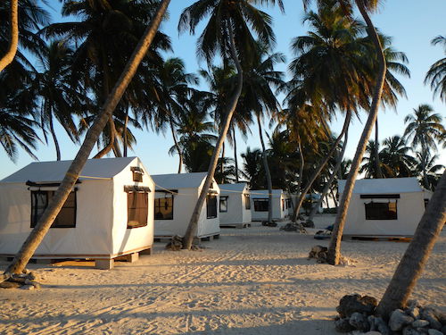 The tent cabanas at the Lighthouse Reef Basecamp on Half Moon Caye