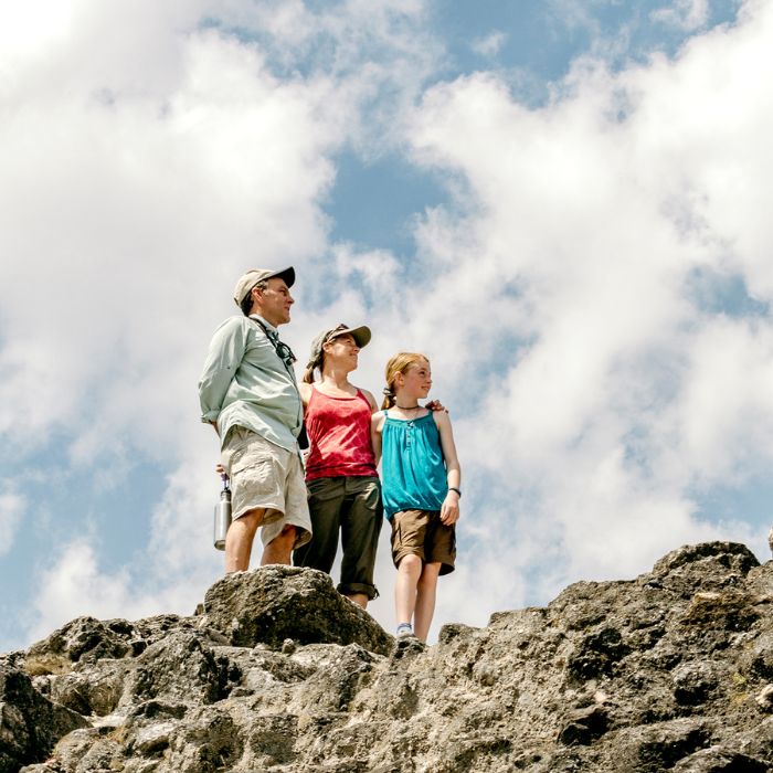 Family visiting Mayan Ruins