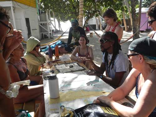 Checking out the view from the cabanas at Tobacco Caye