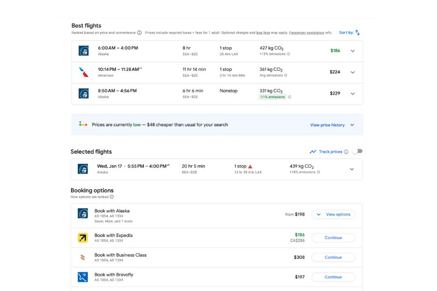 results google flights