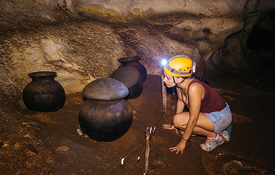 Caving in Belize with Mayan pottery