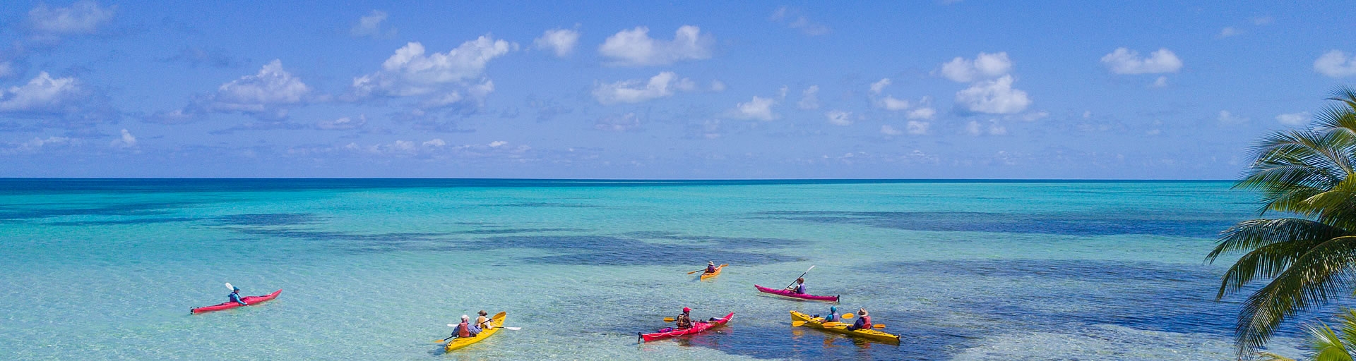 Kayakers on the sand flats at Glover's Reef