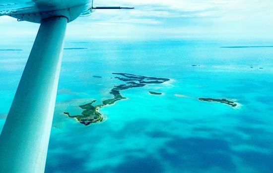 Flying over the cayes on a domestic flight in Belize