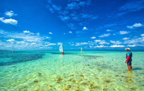 Kayak sailing on Glover's Reef, Belize