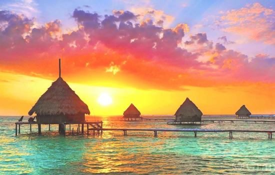 Sunset over Belize Barrier Reef