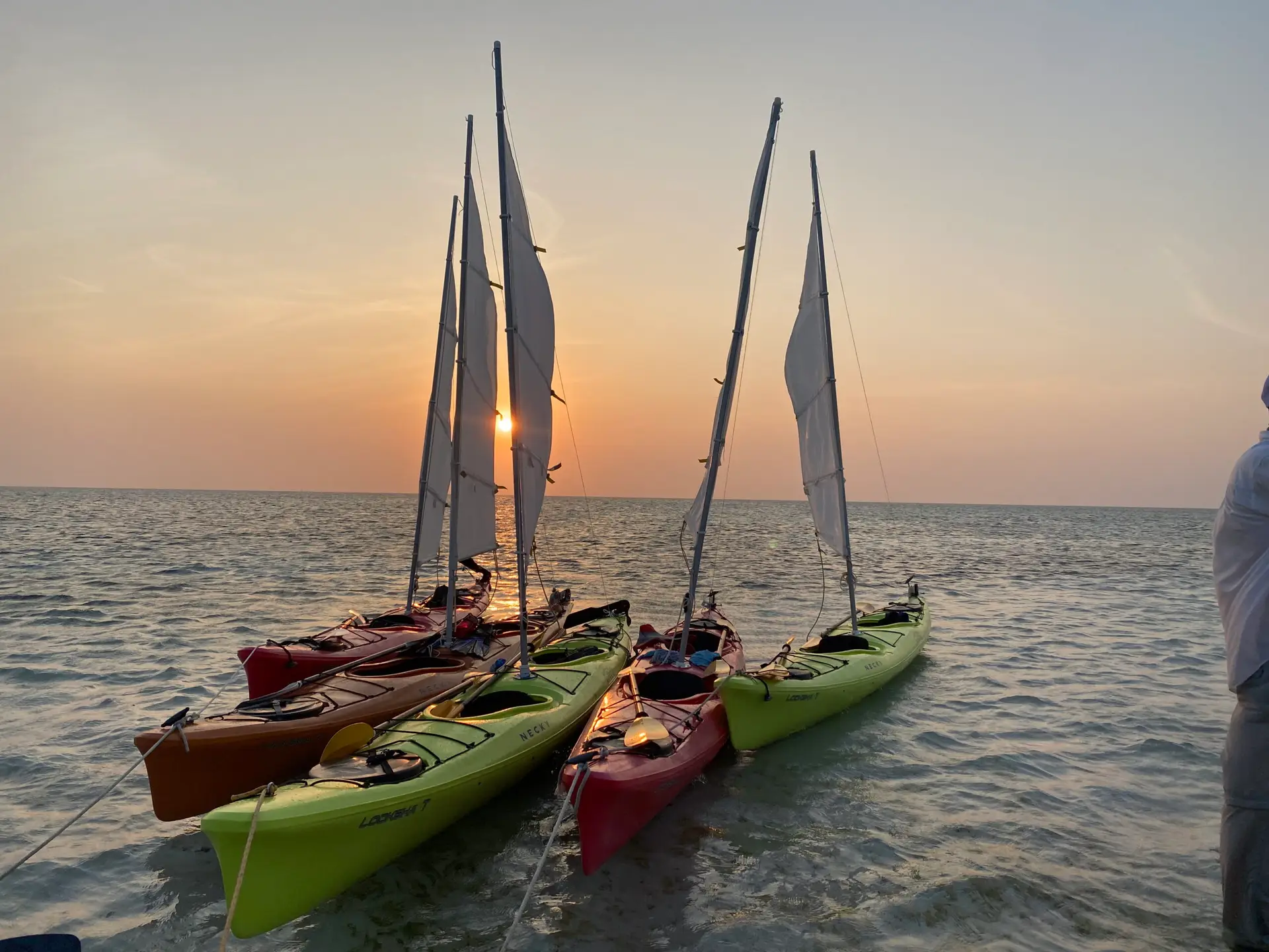 kayak sailing at sunset in Belize