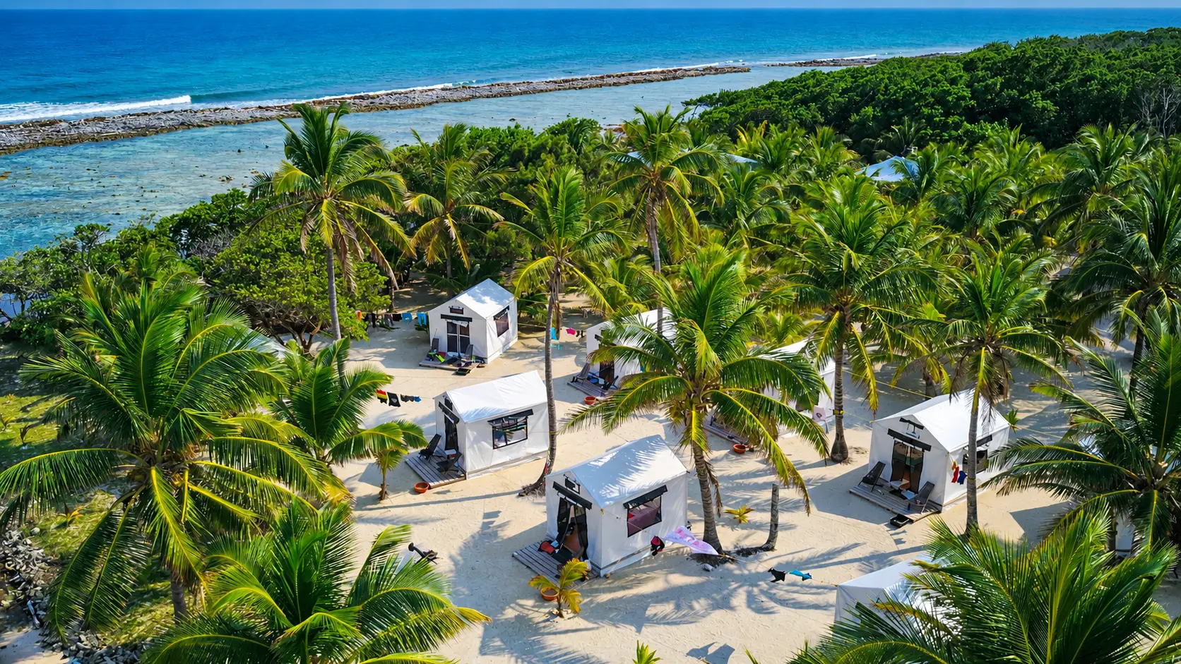 Beach camping tents on a beautiful Caribbean island