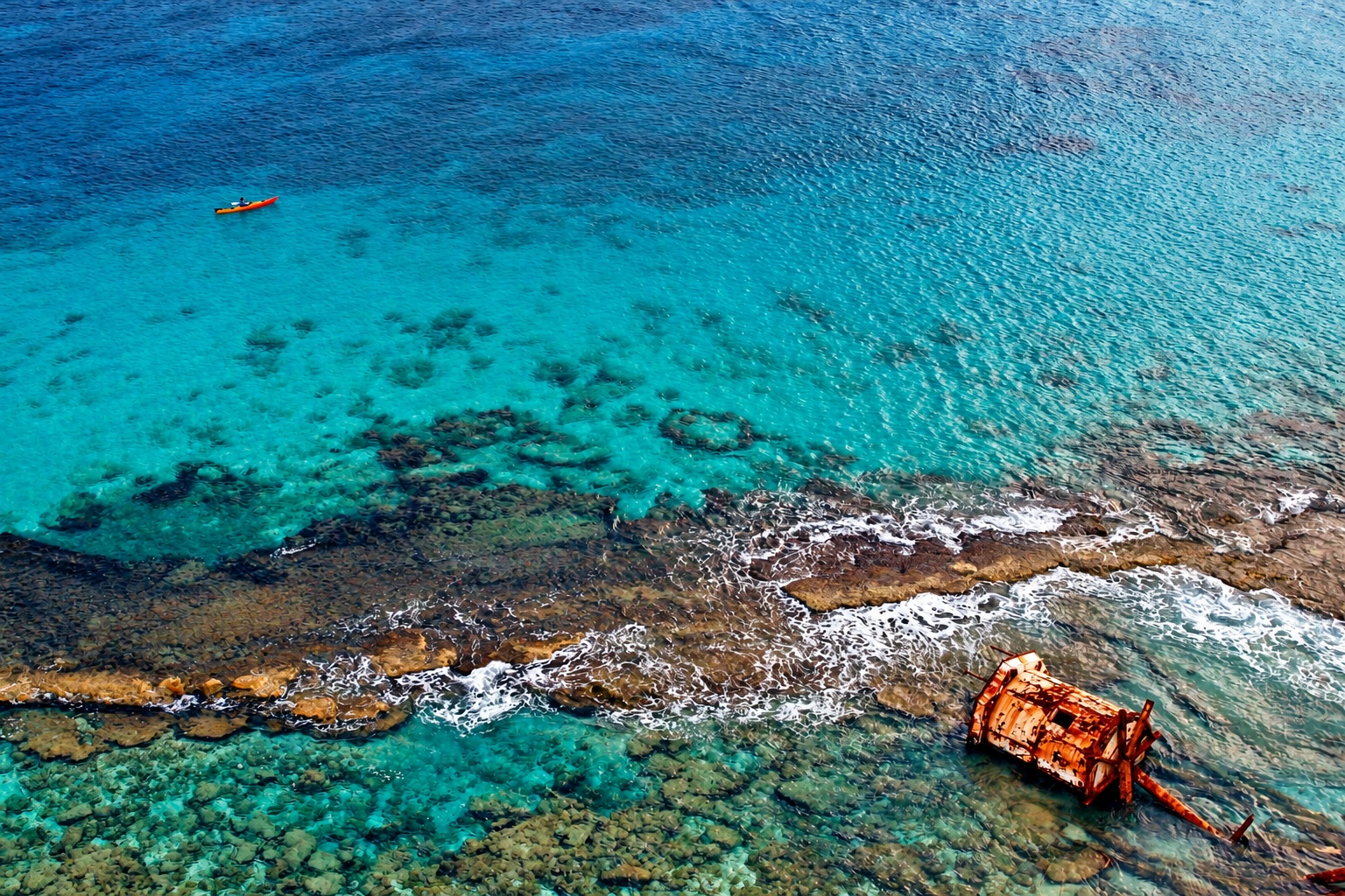 aerial view of Caribbean waters with patch reefs