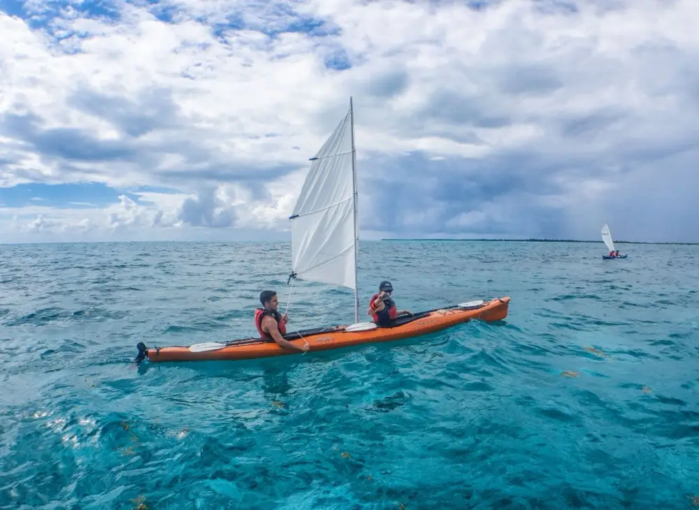 Sailing a Kayak in Belize at Lighthouse Reef Atoll