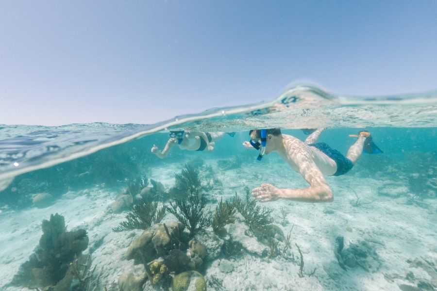 Couple snorkeling in Belize's barrier reef