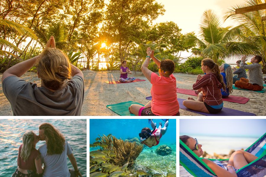Activities on Adventure Basecamps including snorkeling, yoga and relaxing on the beach